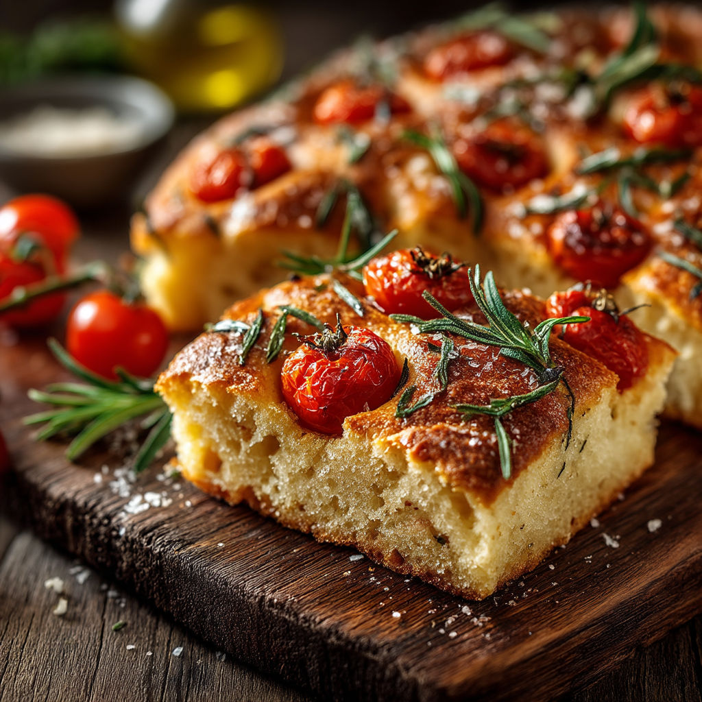 Une pizza avec des tomates et des herbes.
