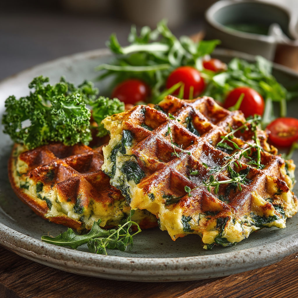 Une plaque de waffle avec des légumes verts.