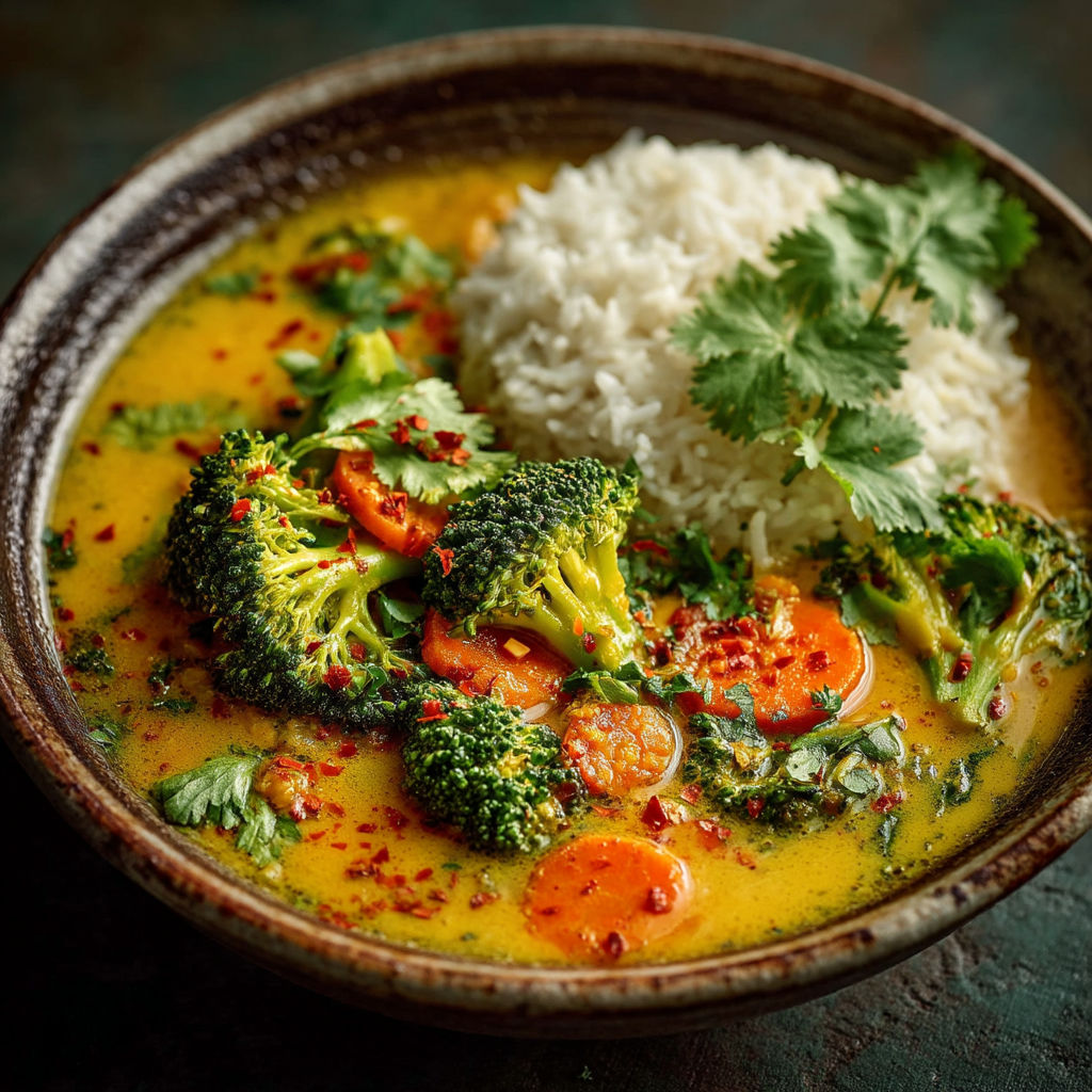 Une assiette de soupe avec des légumes et des grains de riz.