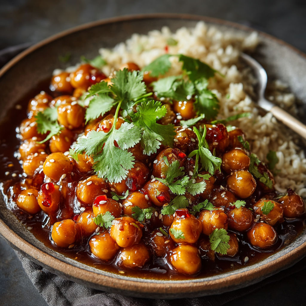 Une assiette de riz et de pois chiches.
