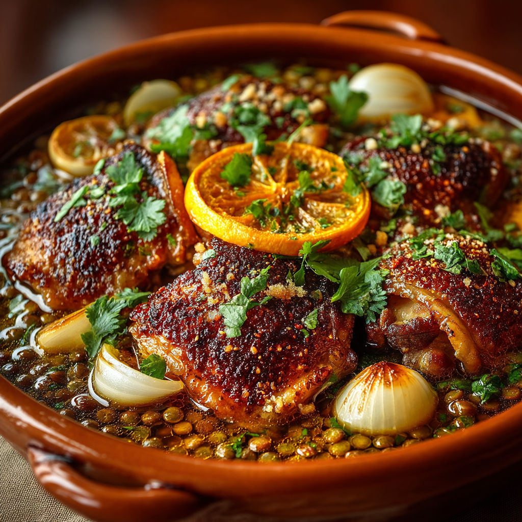 Une casserole de poulet et pois cassés.