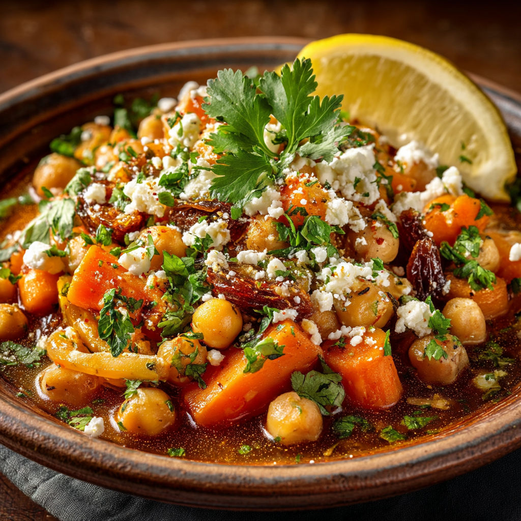 Pois chiches aux carottes, dattes et feta.