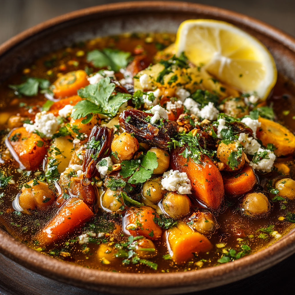 Une soupe chaude avec des légumes et des épices.