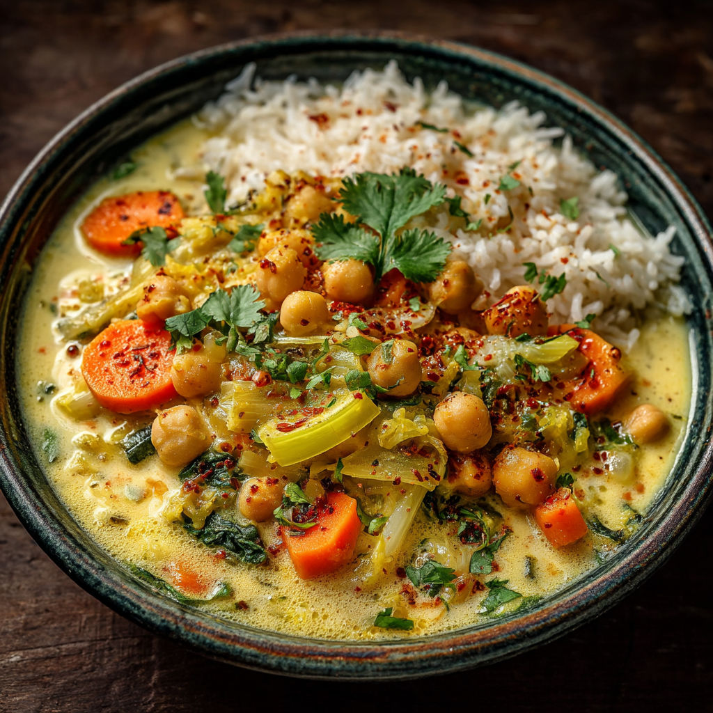 Une assiette de soupe contenant des légumes et des grains de riz.