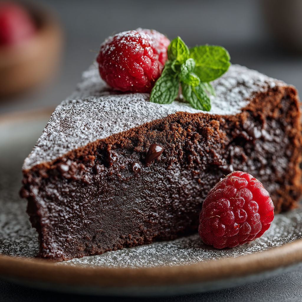 Une portion de gâteau au chocolat sur un plateau.