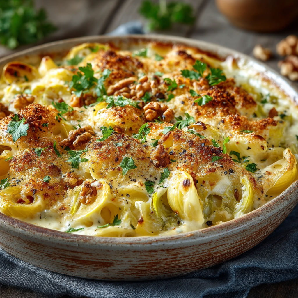 Une casserole de macaroni et de légumes.
