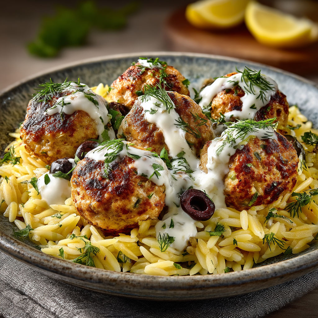 Plate of food with rice and meatballs.