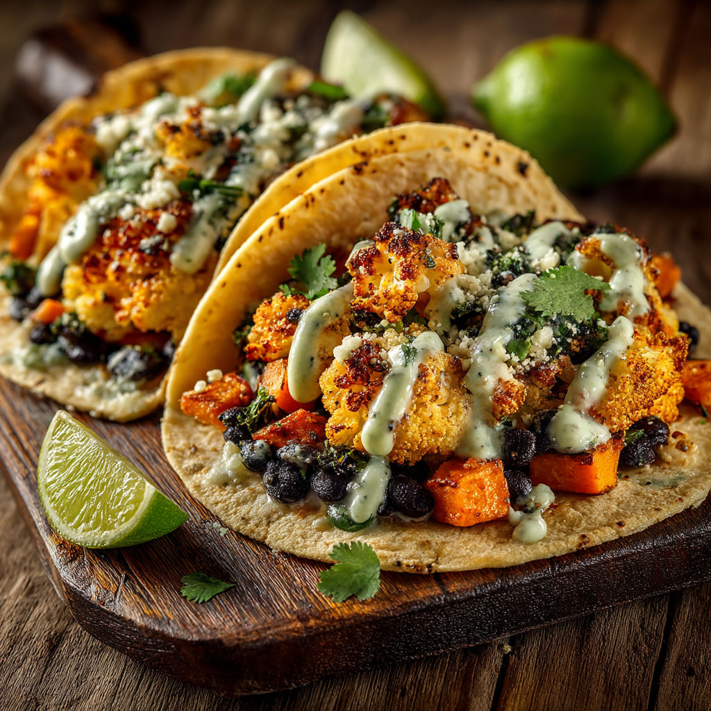 Tacos végétariens au chou-fleur et patate douce.