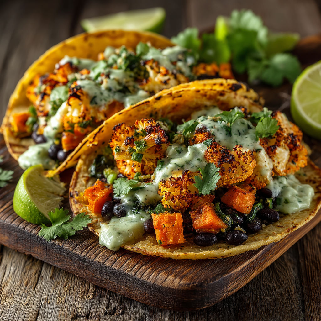 Tacos avec des légumes verts et des épices.