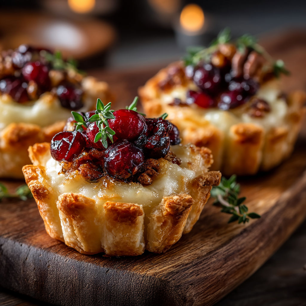 Bouchées croustillantes au brie et airelles.