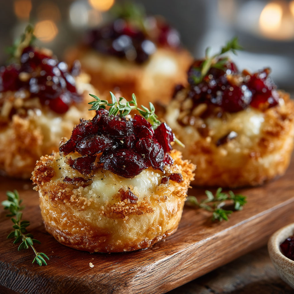 Bouchées croustillantes au brie et airelles.