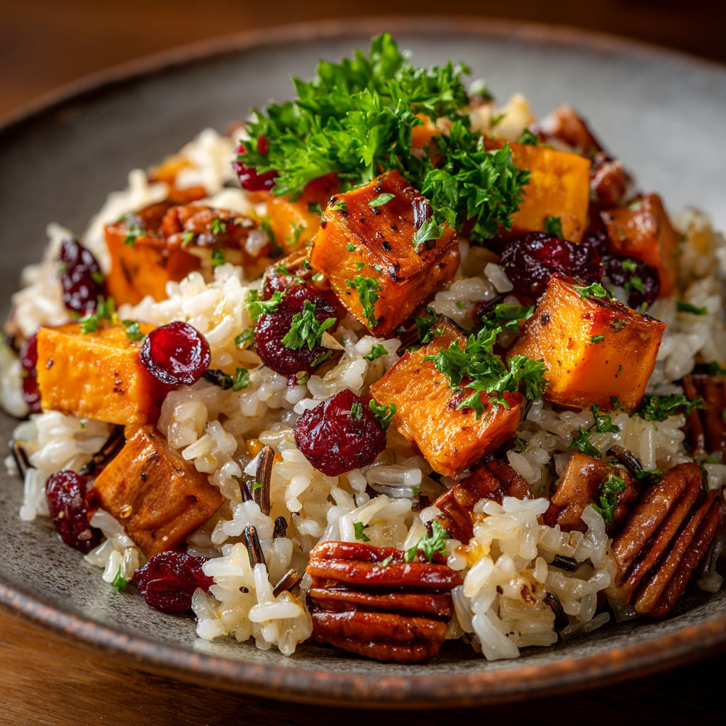 Une assiette de riz et de légumes colorés.