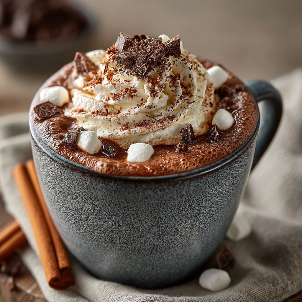 Un café avec des marshmallows et des chocolats.