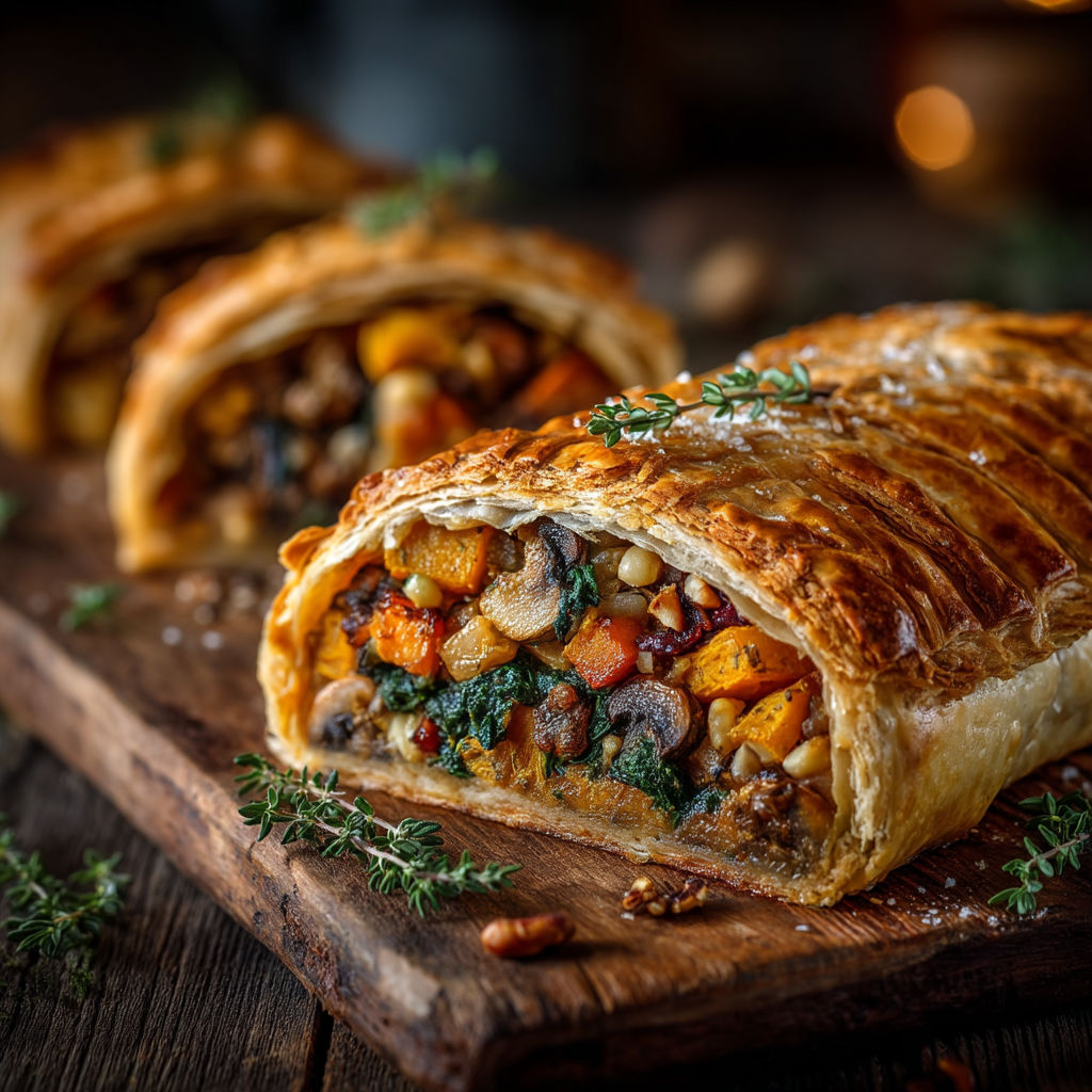 Une galette végétarienne aux légumes sur un plateau.