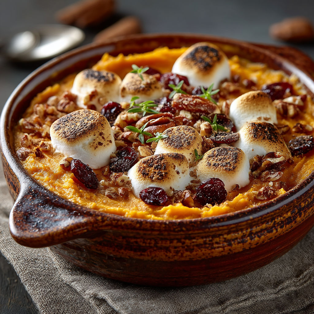 Une assiette de casserole contenant des marshmallows, des noix, des raisins et des carottes.