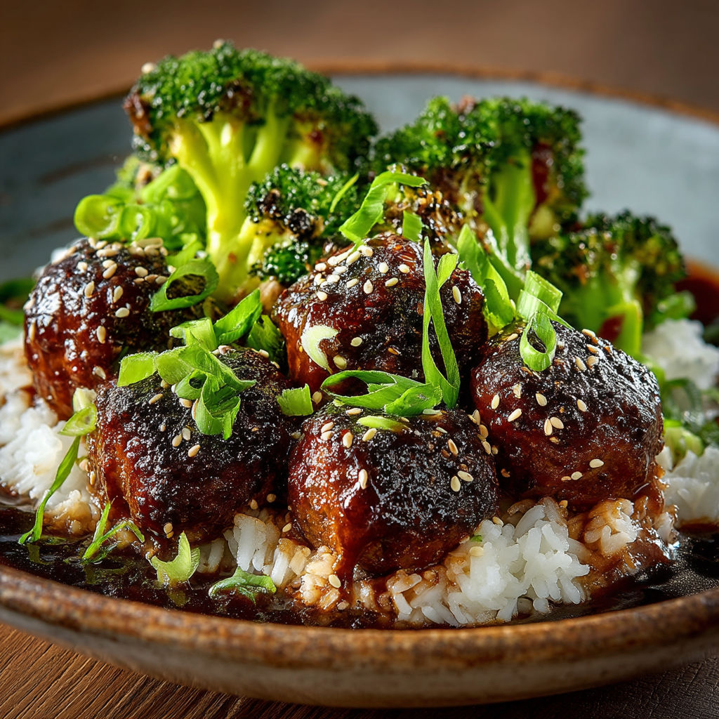 Boulettes de poulet laquées au gingembre.
