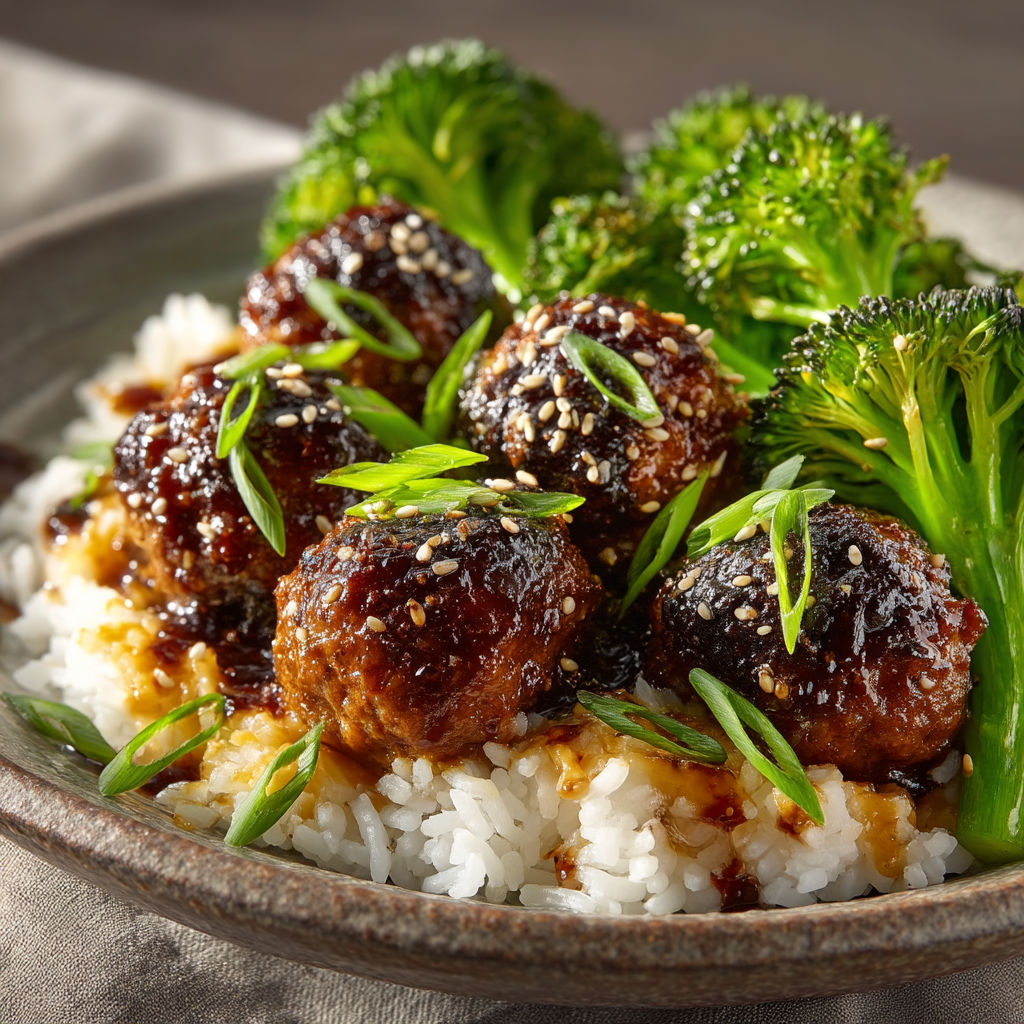 Boulettes de poulet laquées au gingembre.