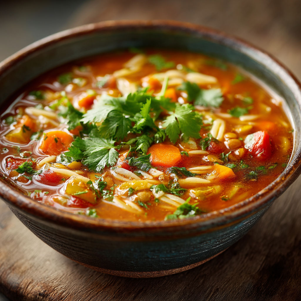Un bol de soupe avec des légumes.