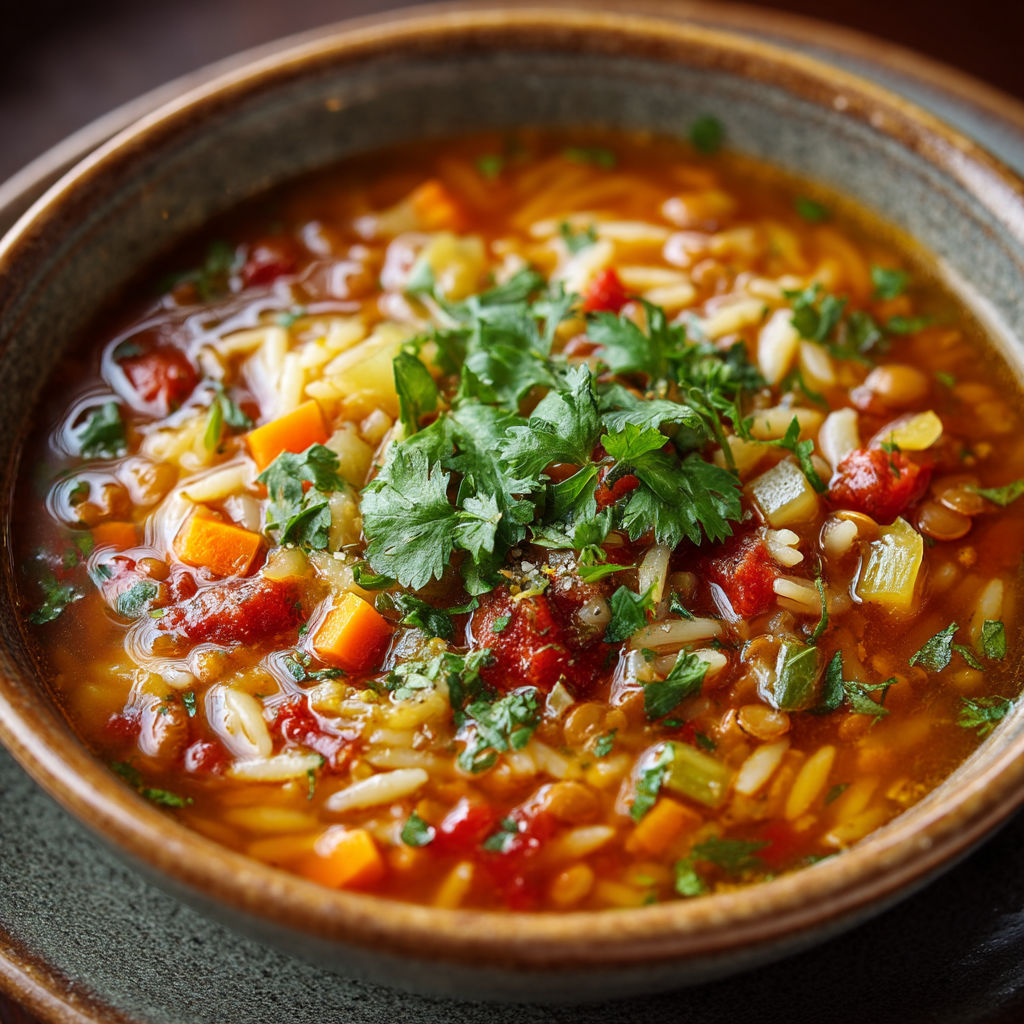 Soup with vegetables and herbs.