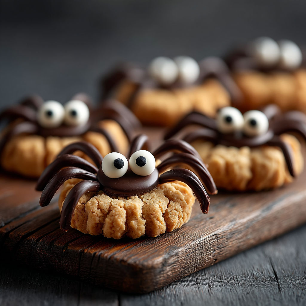 Des cookies en forme de araignées avec des yeux et des pattes.
