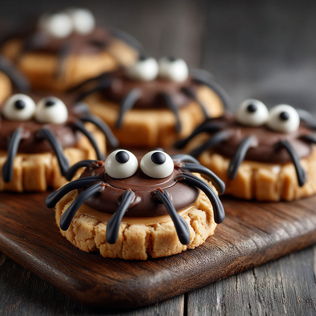 Des cookies en forme de araignées avec des yeux et des pattes.
