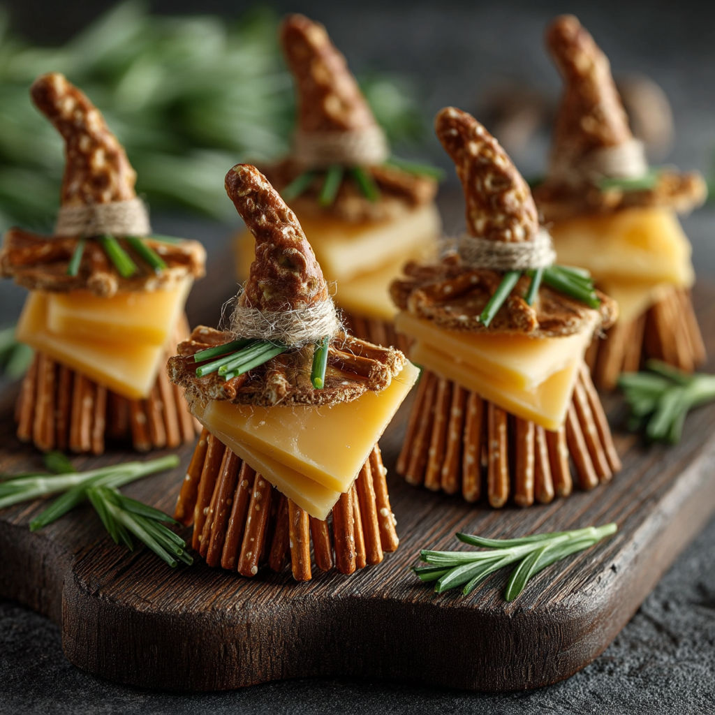 Petites tartes de fromage avec des chapeaux de sorcière.