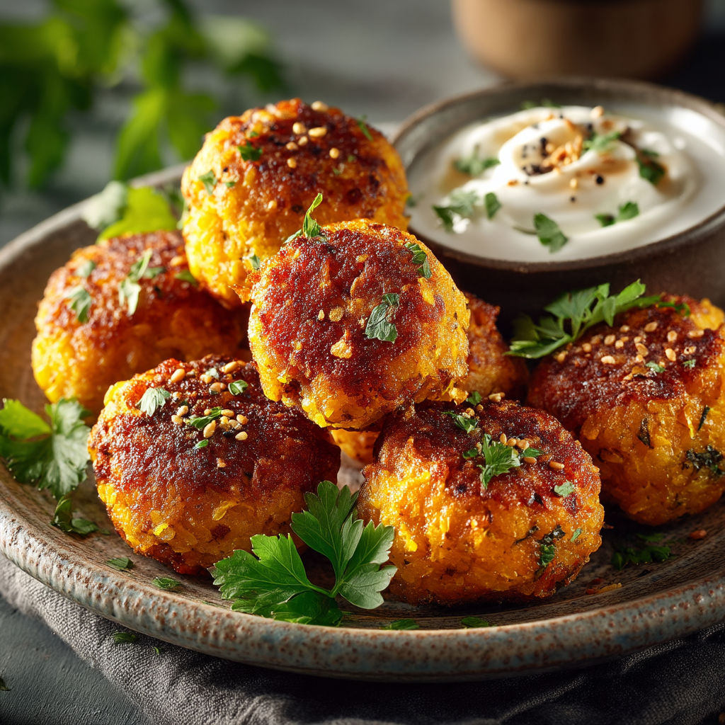 Une assiette de boulettes de viande avec une sauce.