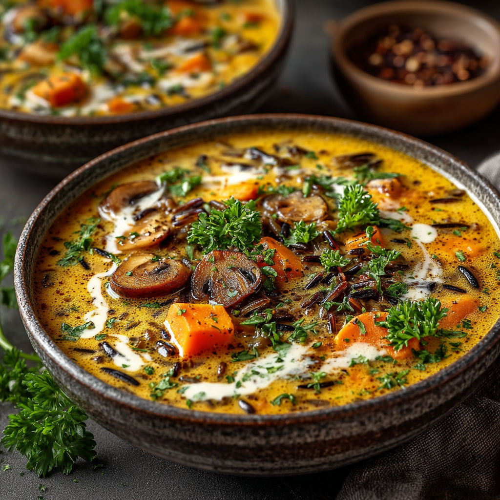 Soupe de riz sauvage automnale.