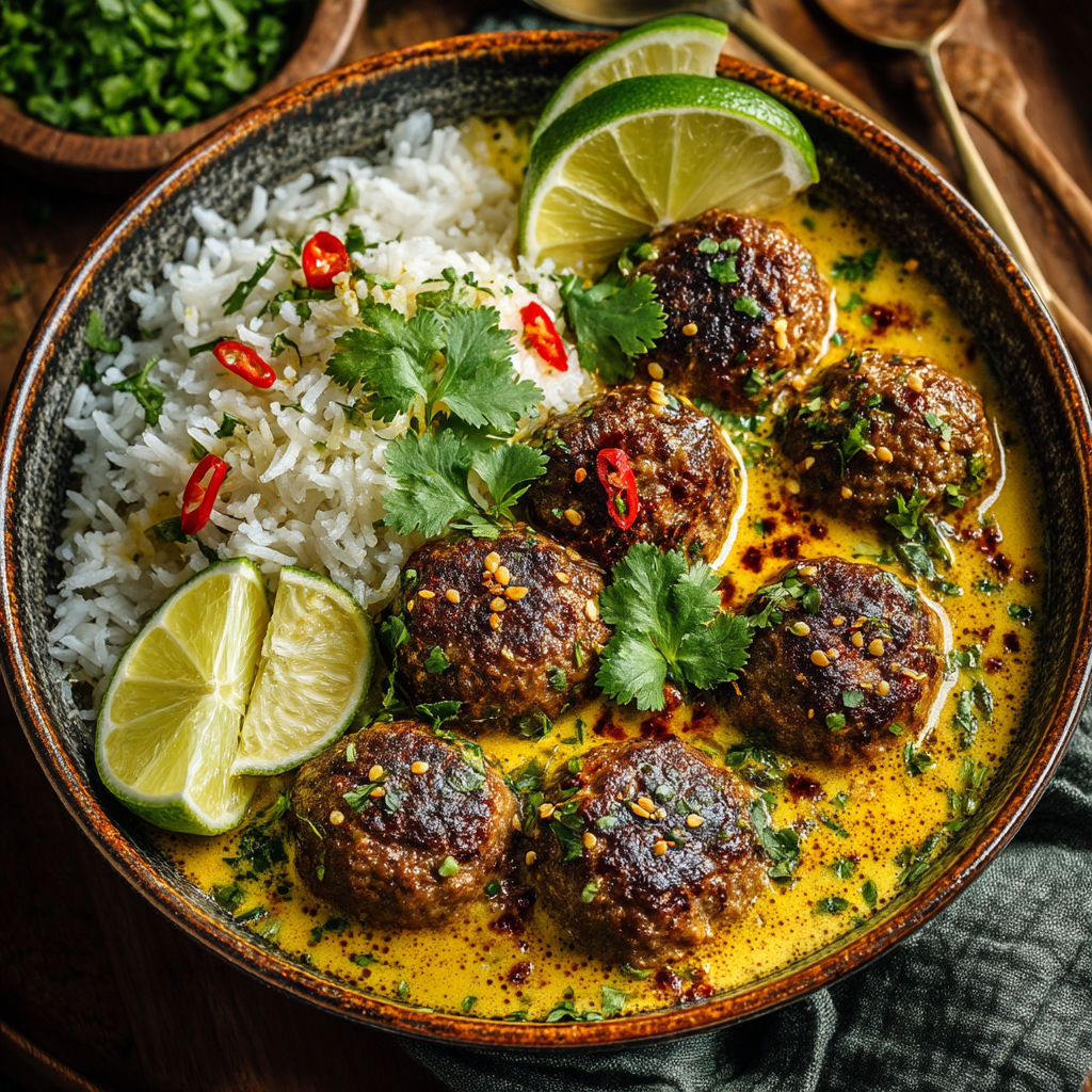 Un plat de boulettes fumées avec des légumes verts et des épices.