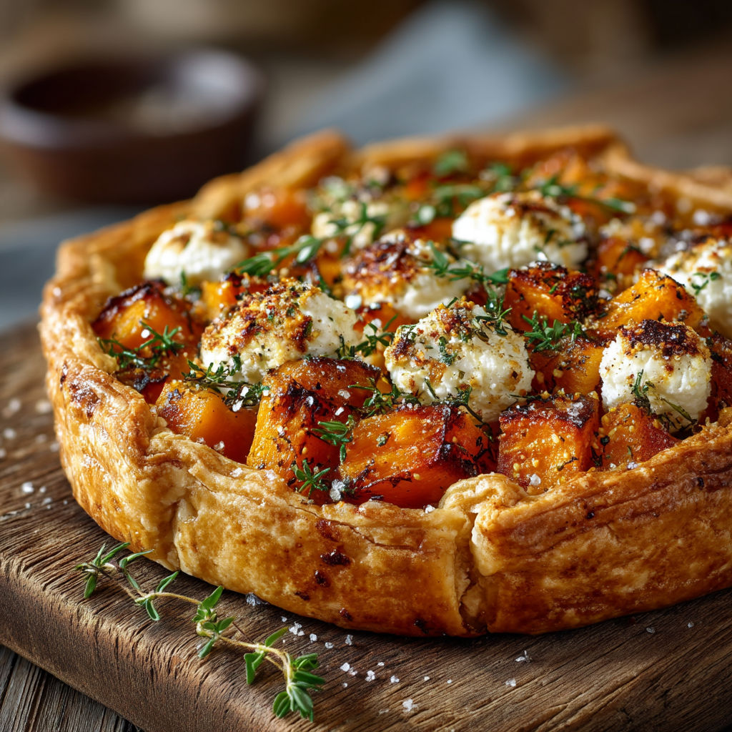 Une tarte rustique à la courge et chèvre.