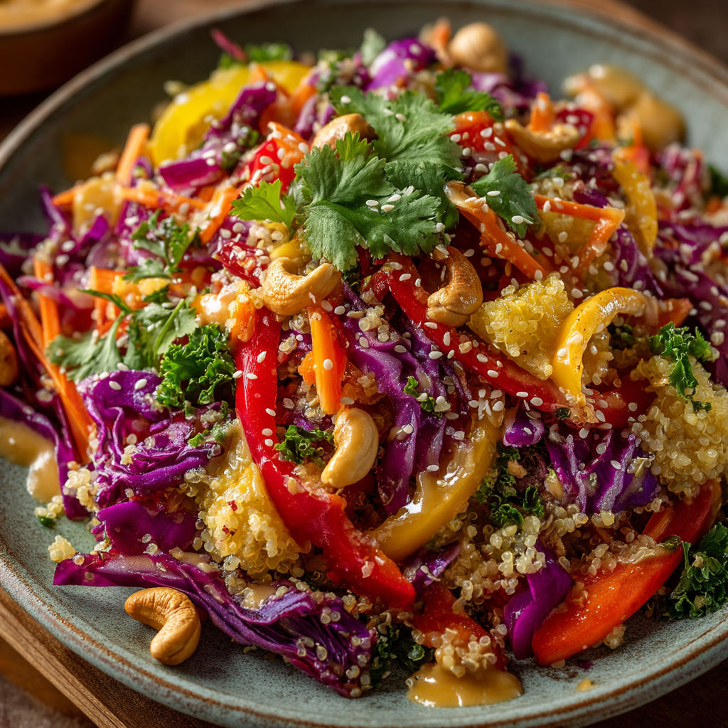 Une salade de légumes et de noix de cajou.