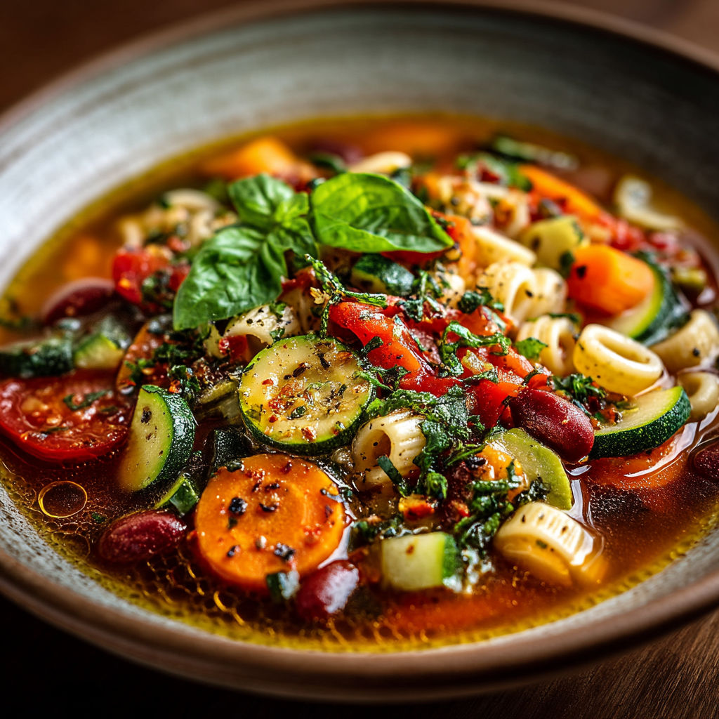Une soupe de légumes et de macaroni.