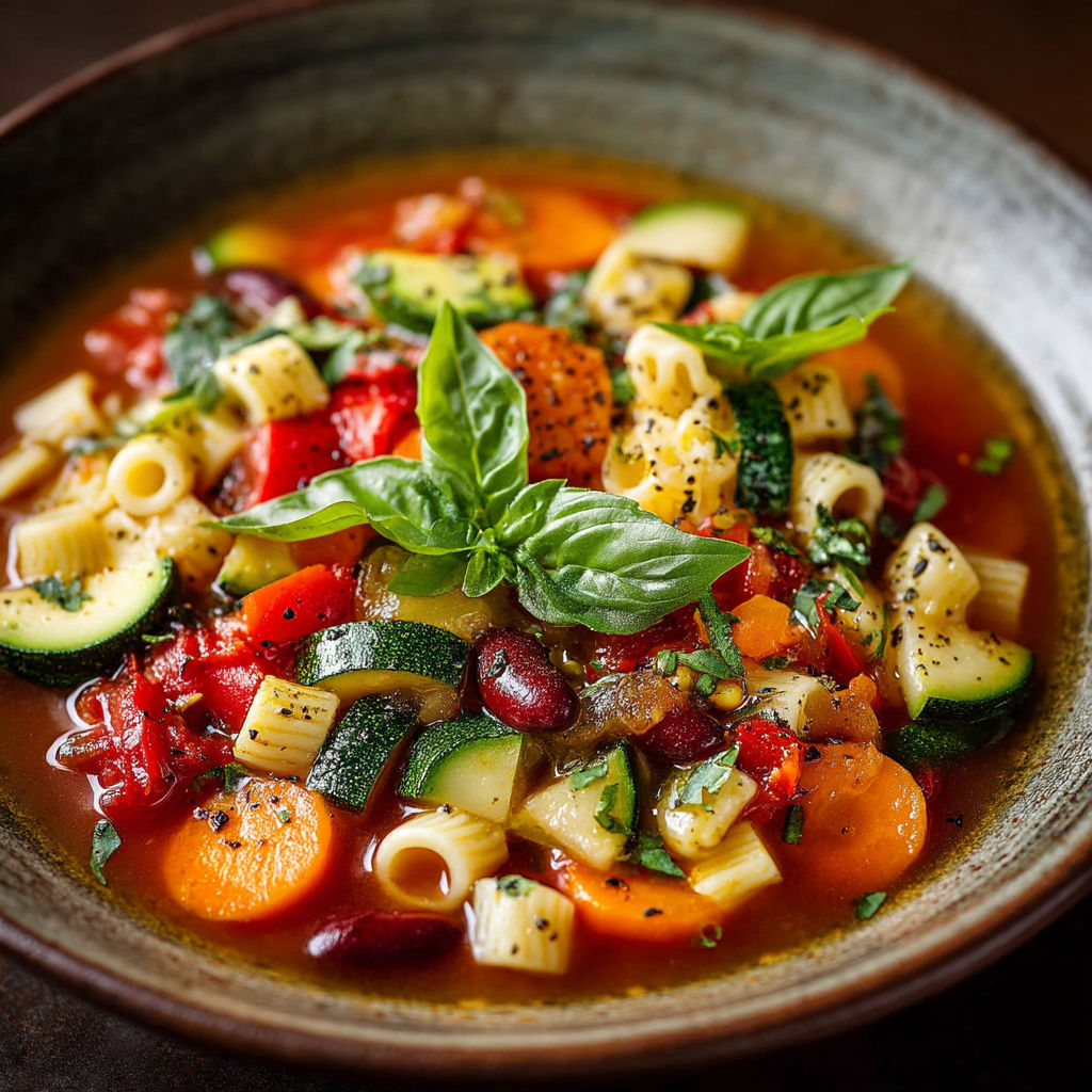 Une soupe de légumes et de macaroni.