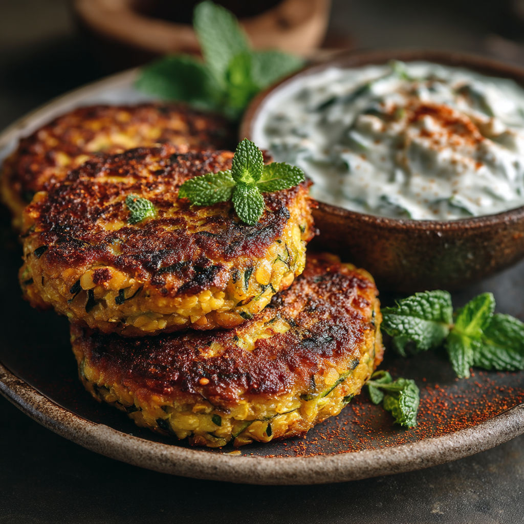 Une assiette de cakes de légumes grillés.