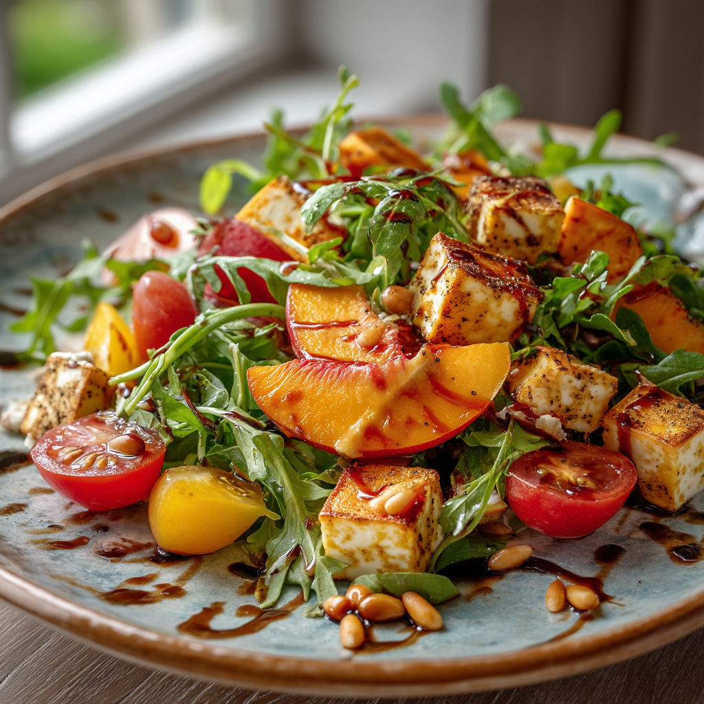Une salade de patates douces et de pêches.