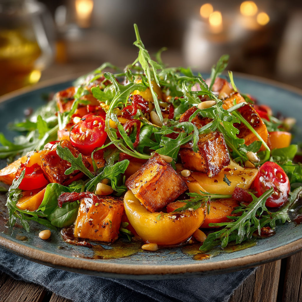 Une salade de tomates et de légumes verts.