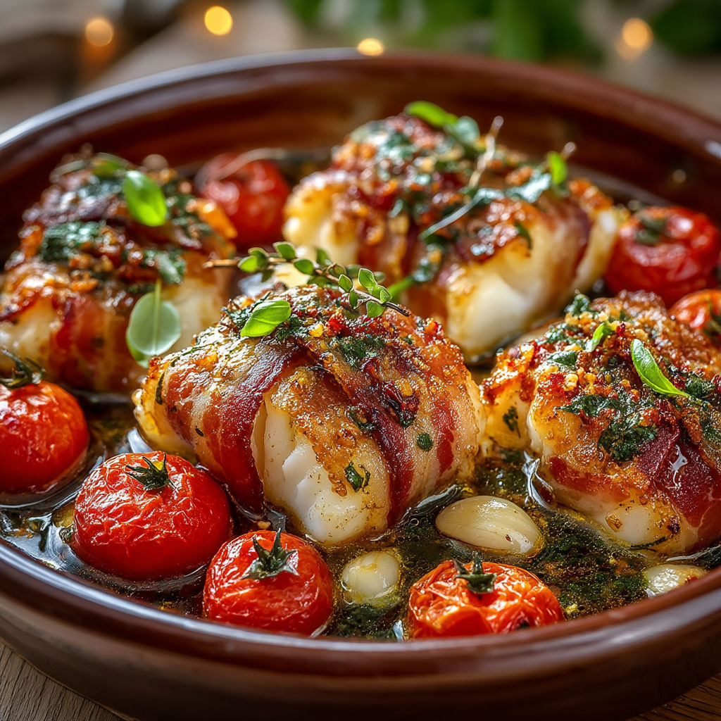 Une assiette de poissons et de tomates.