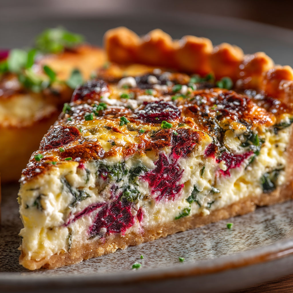 Une quiche à la betterave et au chèvre.