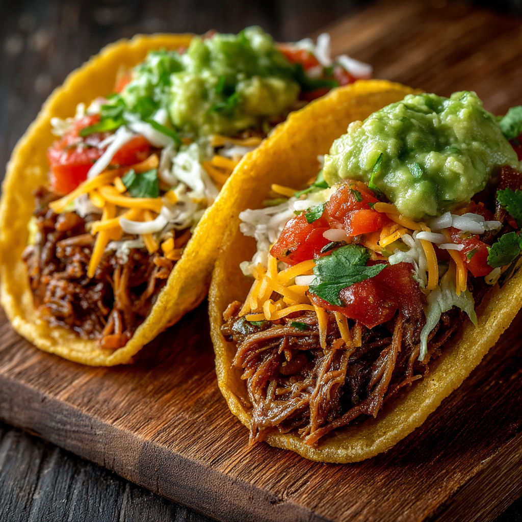 Mini tacos de pulled beef, salsa et avocat.