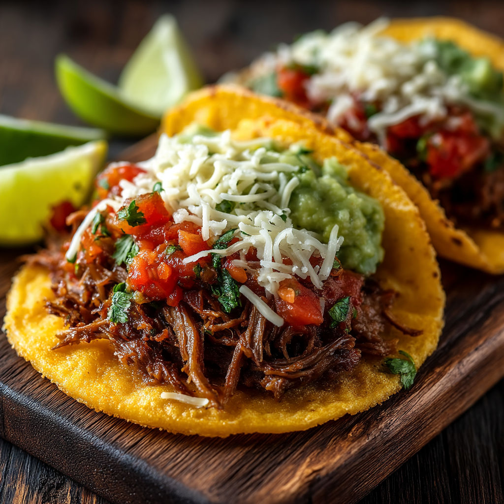 Tacos de carne con salsa y guacamole.