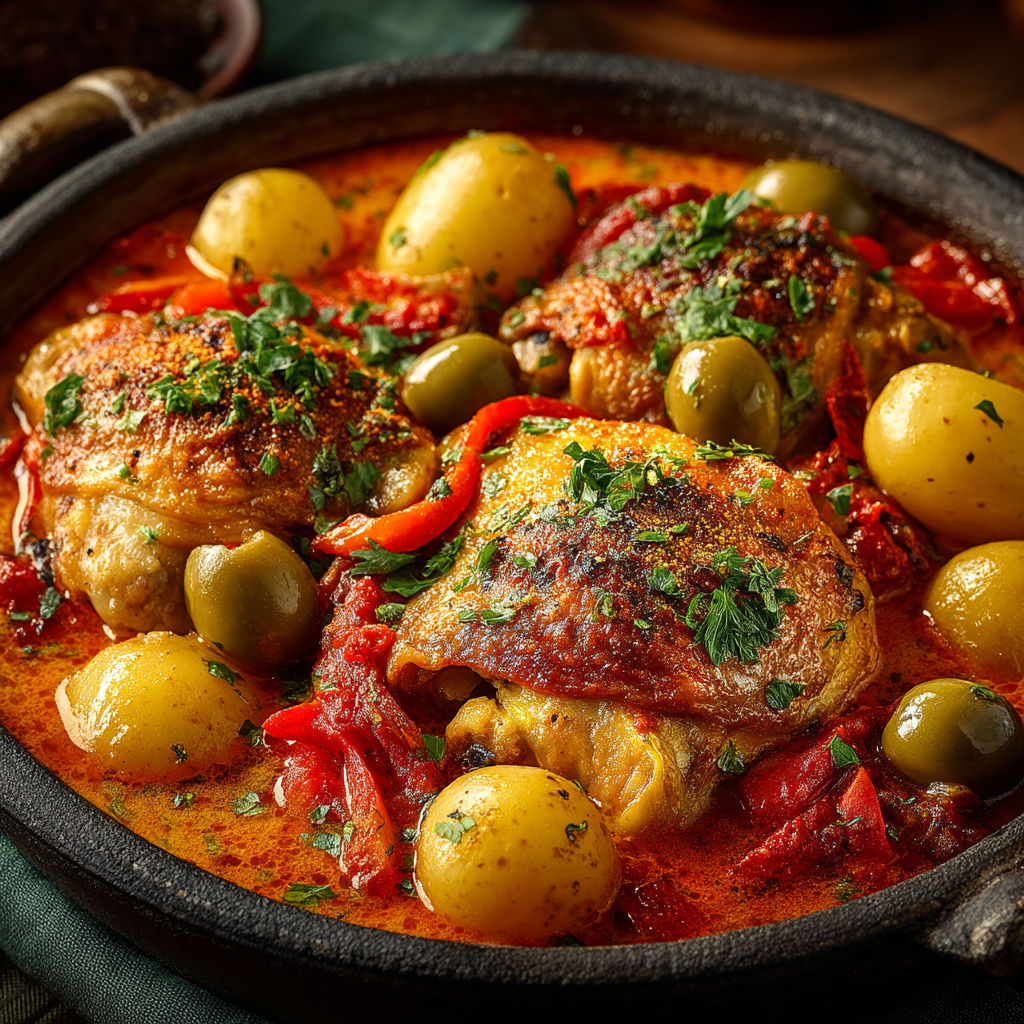 Une casserole de poulet et légumes.