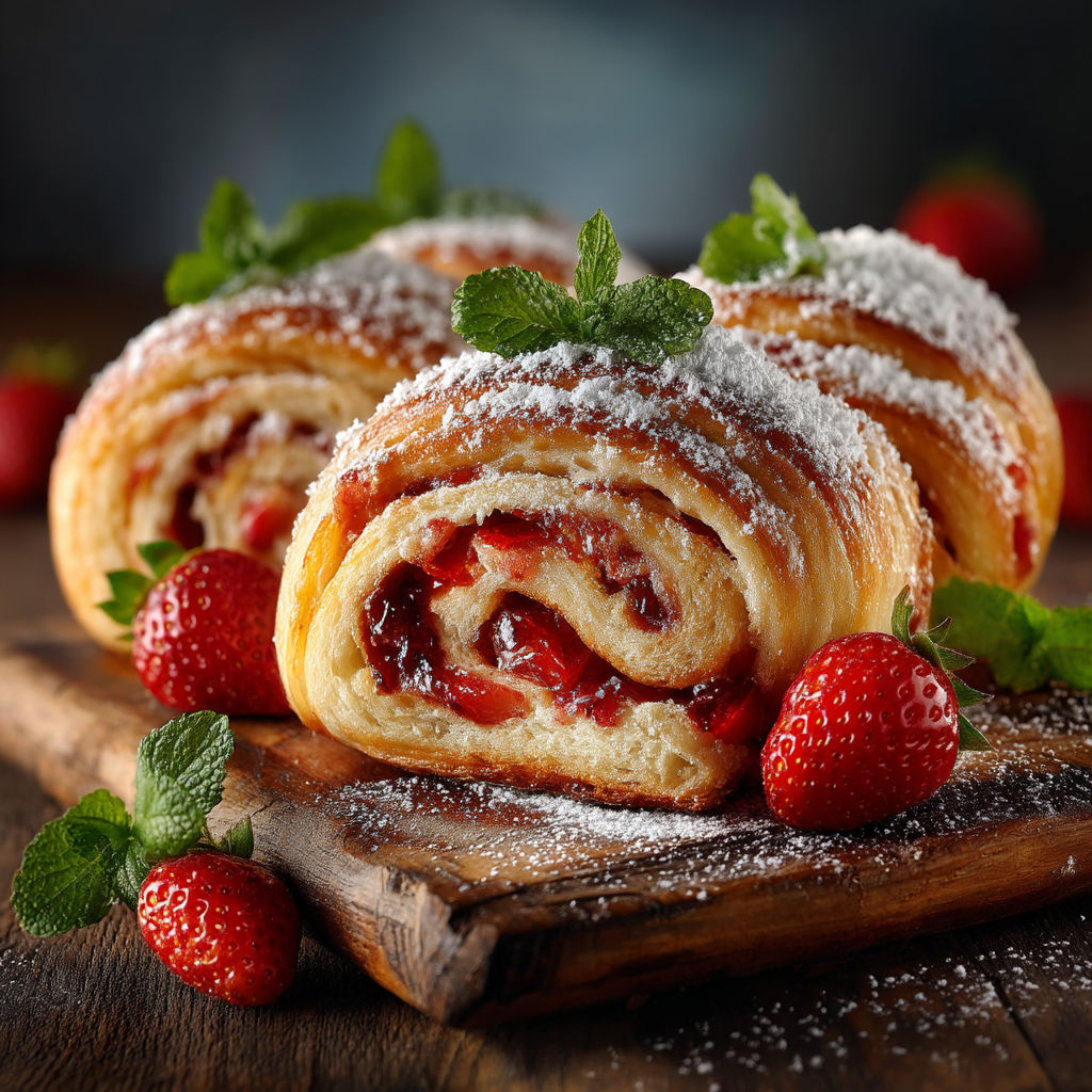 Brioche roulée aux fraises.