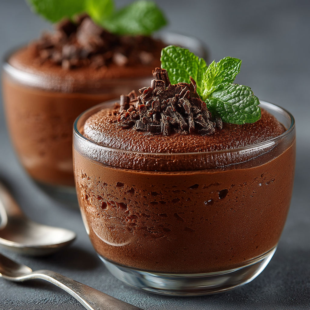 Une petite portion de chocolat garnie de menthe.