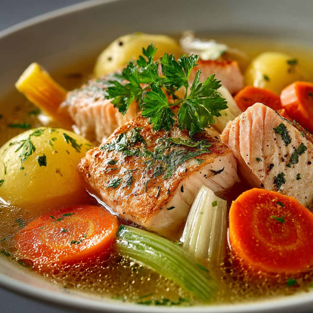 Un plat de poisson et légumes.