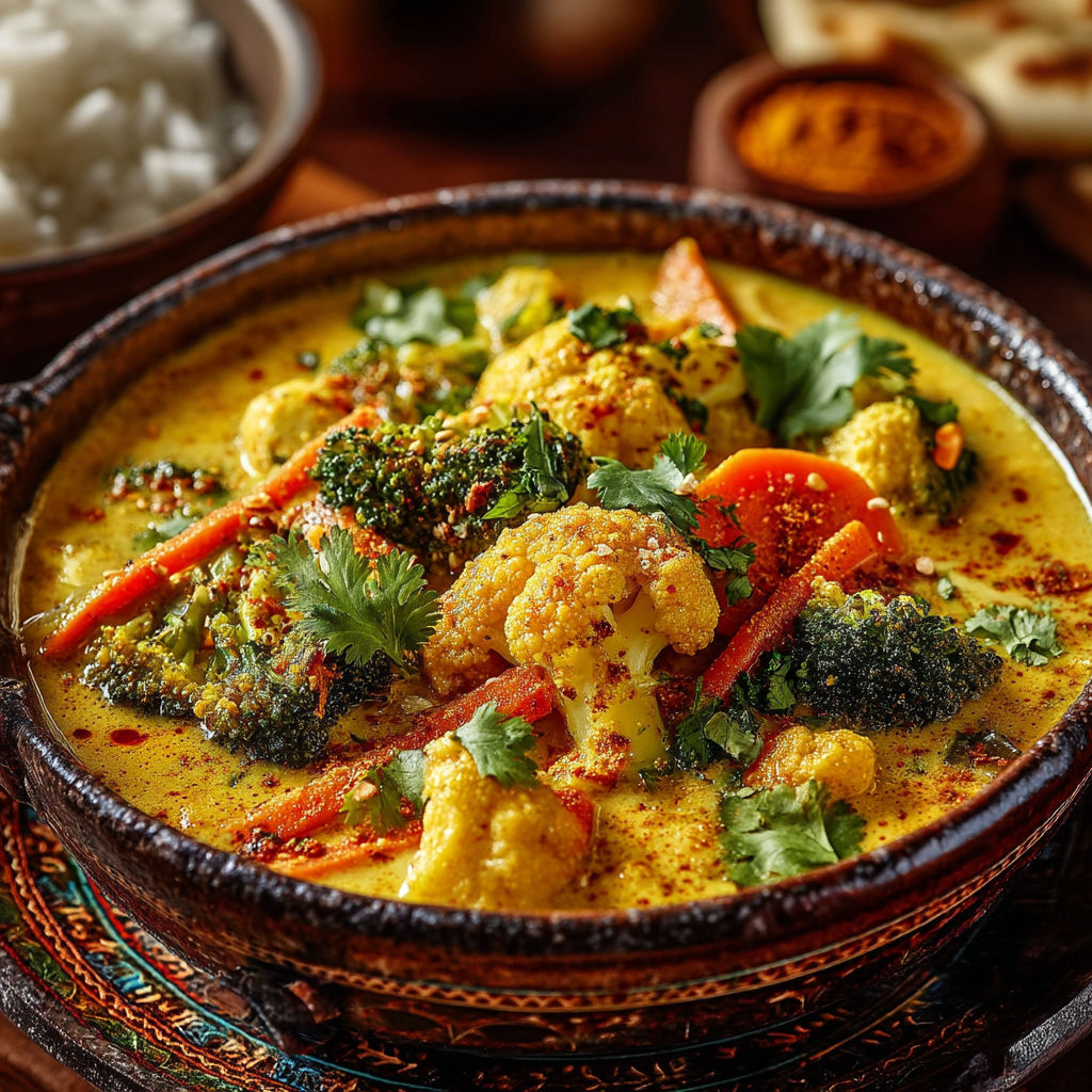 Une soupe chaude avec des légumes et des épices.