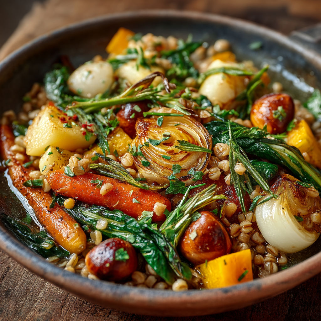 Une casserole de légumes et grains.