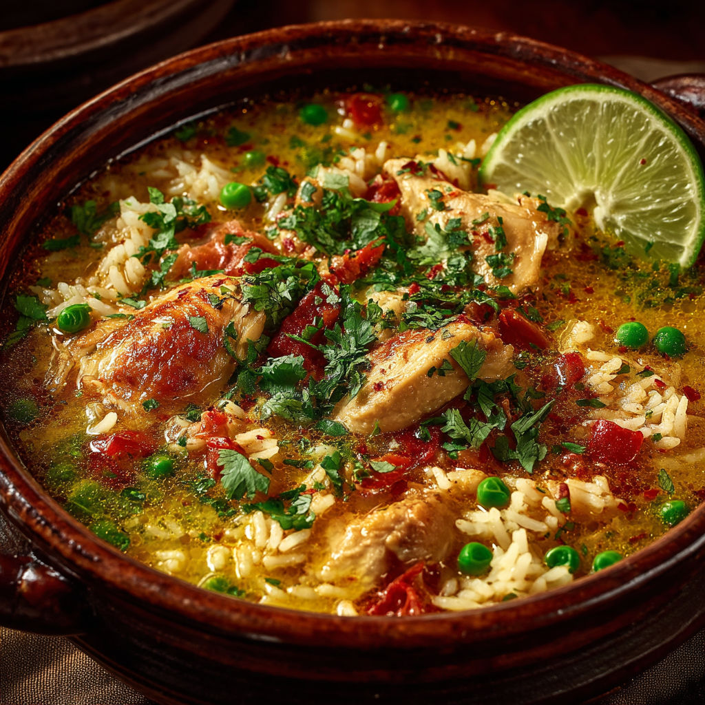 Galinhada com arroz, cebola, tomate e limão.