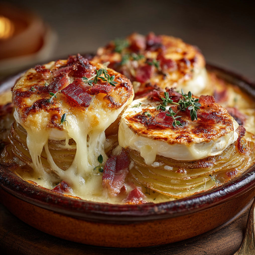 Un plat de fromage et bacon.