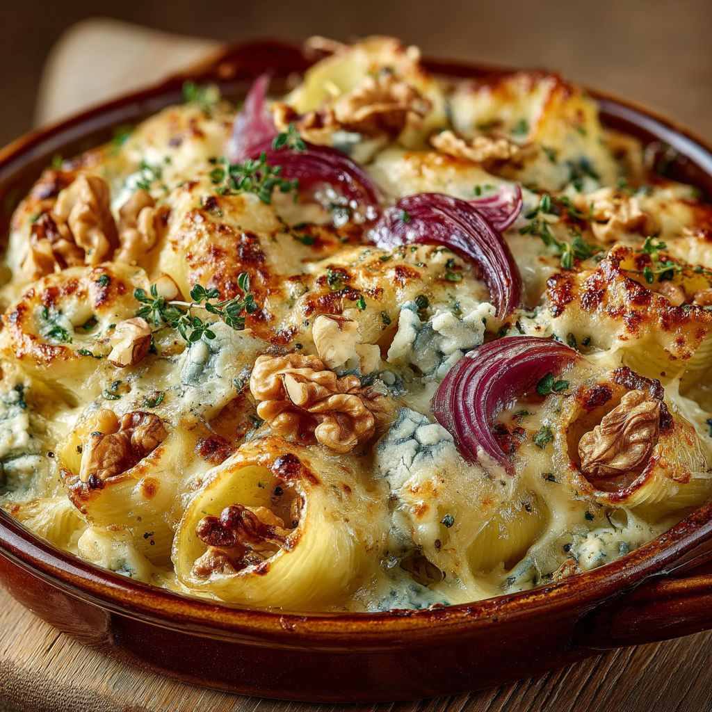 Une casserole de macaroni et de sauce bleue.