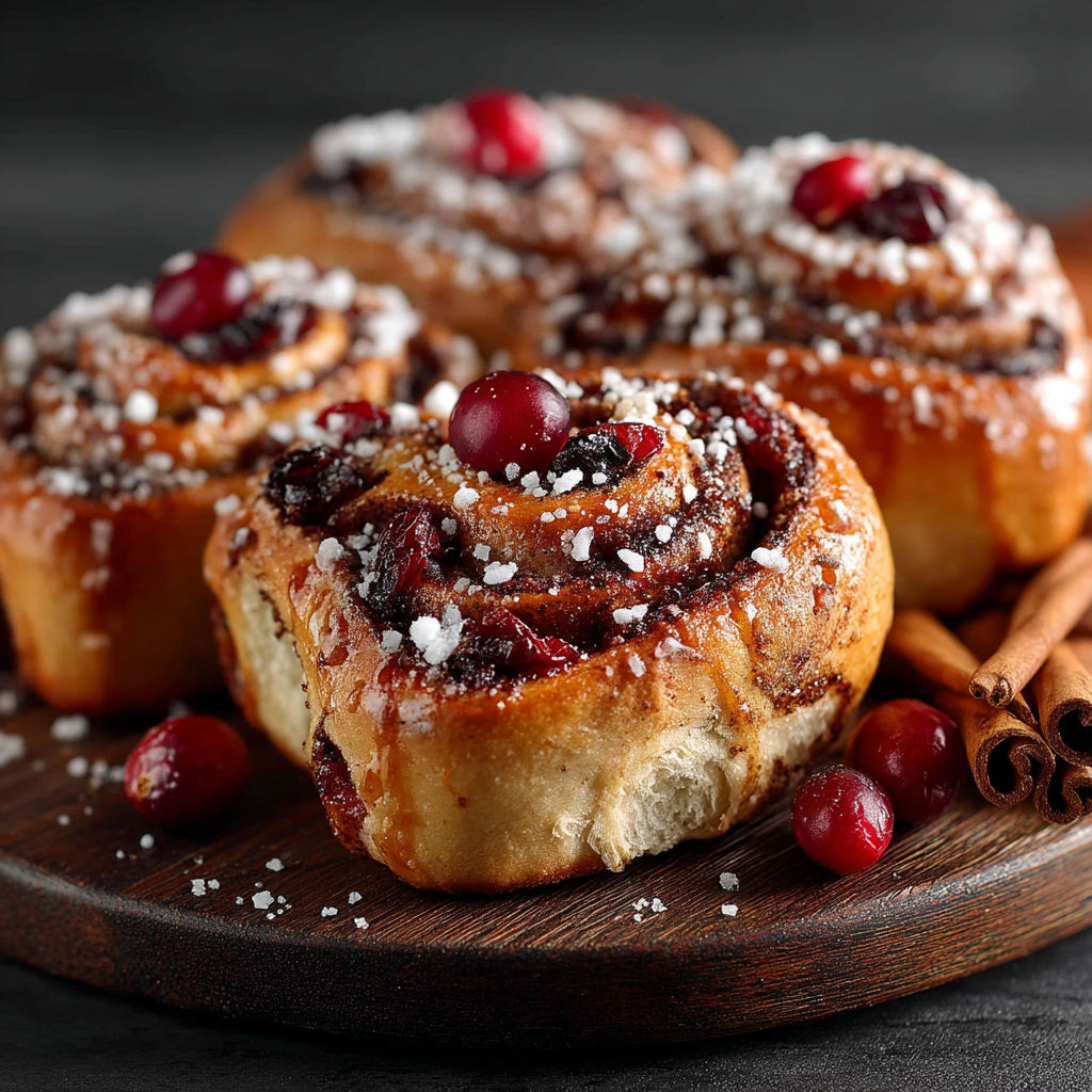 Des beignets de cinnamon avec des baies de cranberry.